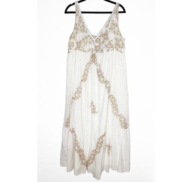 Sundance Women's Sleeveless Midi White Dress Floral Print Pearl Embellishments - Picture 1 of 9